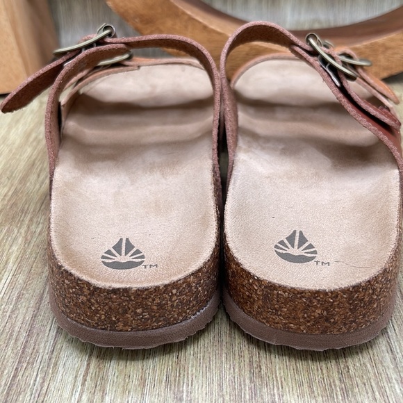 ACADEMY Two-toned Double Strap Buckle Faux Leather Sandals - 8  (tan/brown) - Picture 5 of 6